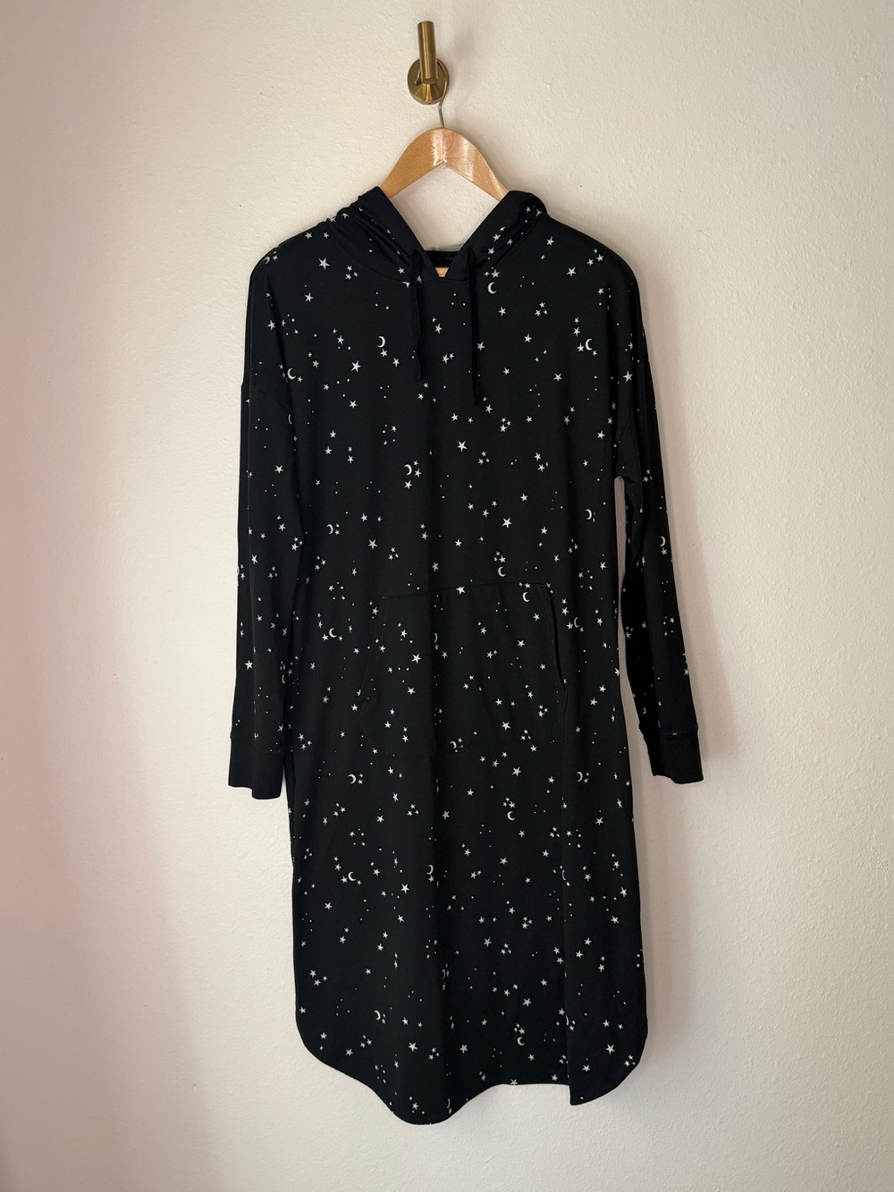 Simply Vera Vera Wang Black Celestial Print Hooded Lounge Dress Nightgown size L